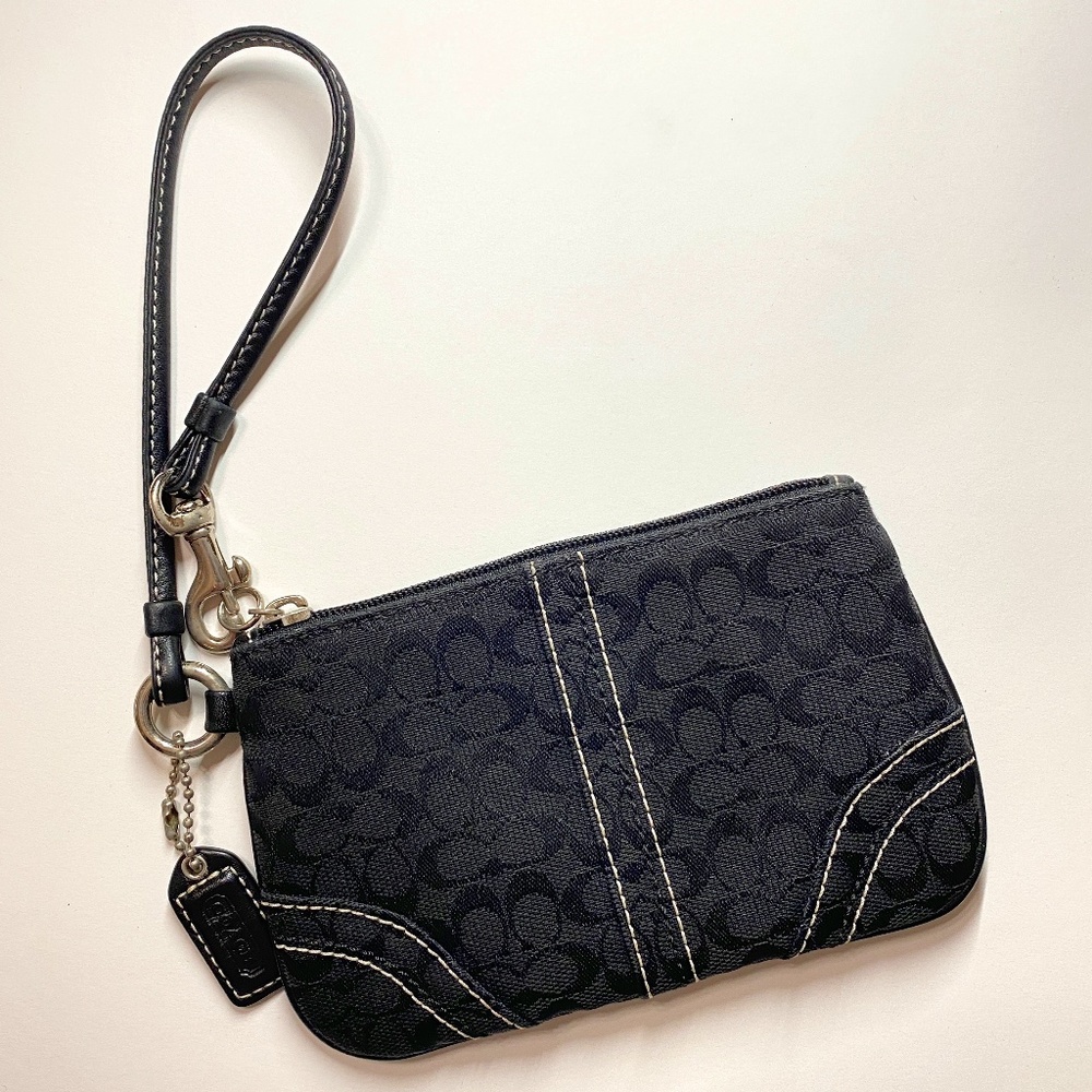 Black , Signature Canvas Coach Wristlet